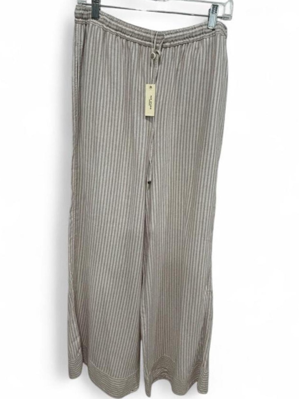 NWT Max Studio London Linen Blend Wide Leg Drawstring Pants XL Oatmeal Stripe
